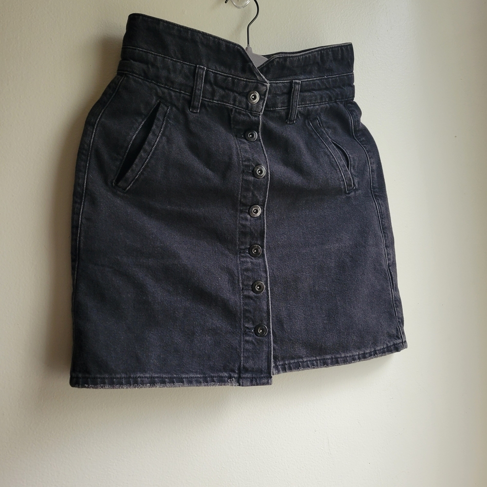 Pilcro and the Letterpress Charcoal Button-Front Mini Skirt